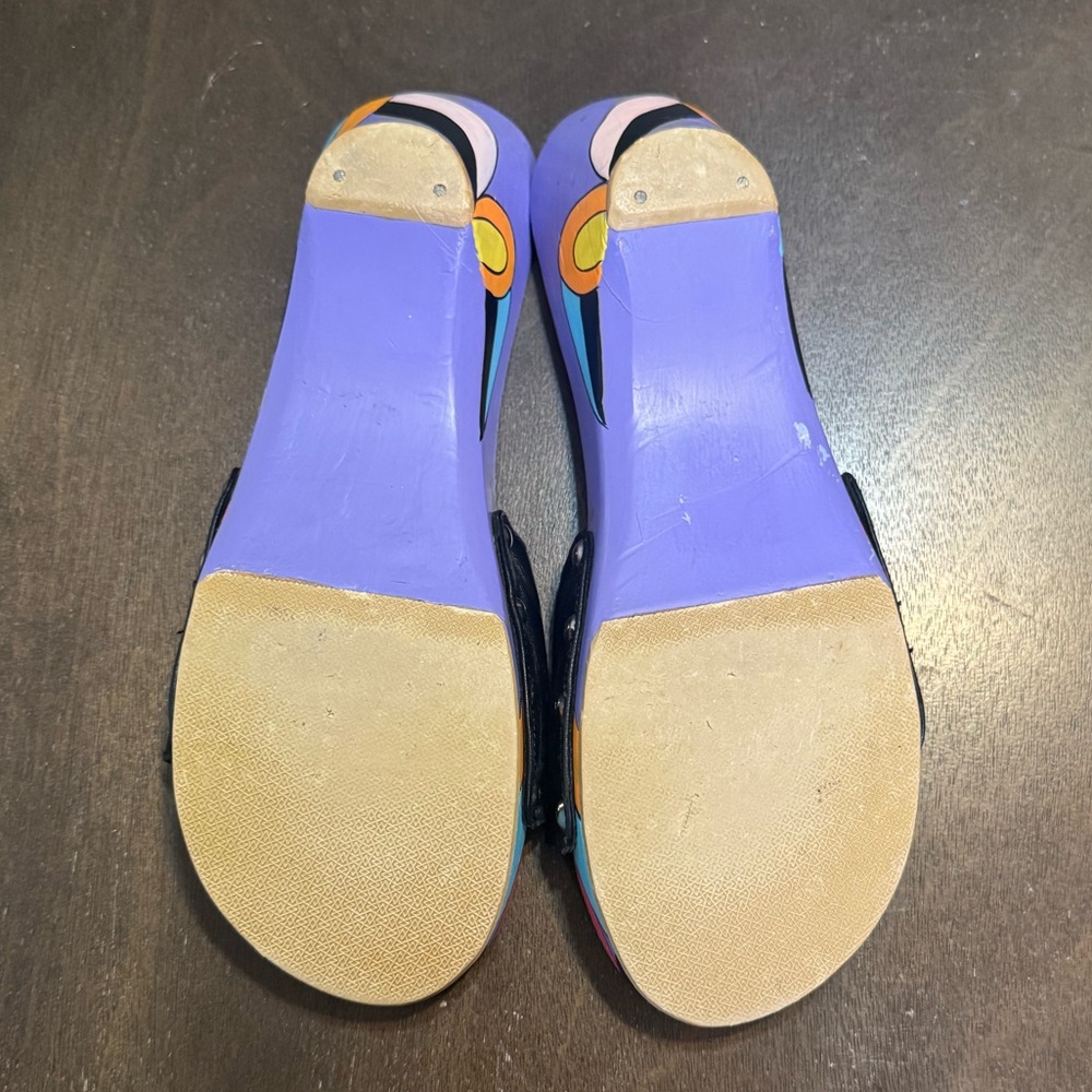 Boho Mystique Boutique Black Sandals with Vibrant Multicolor Pattern - Picture 2 of 10